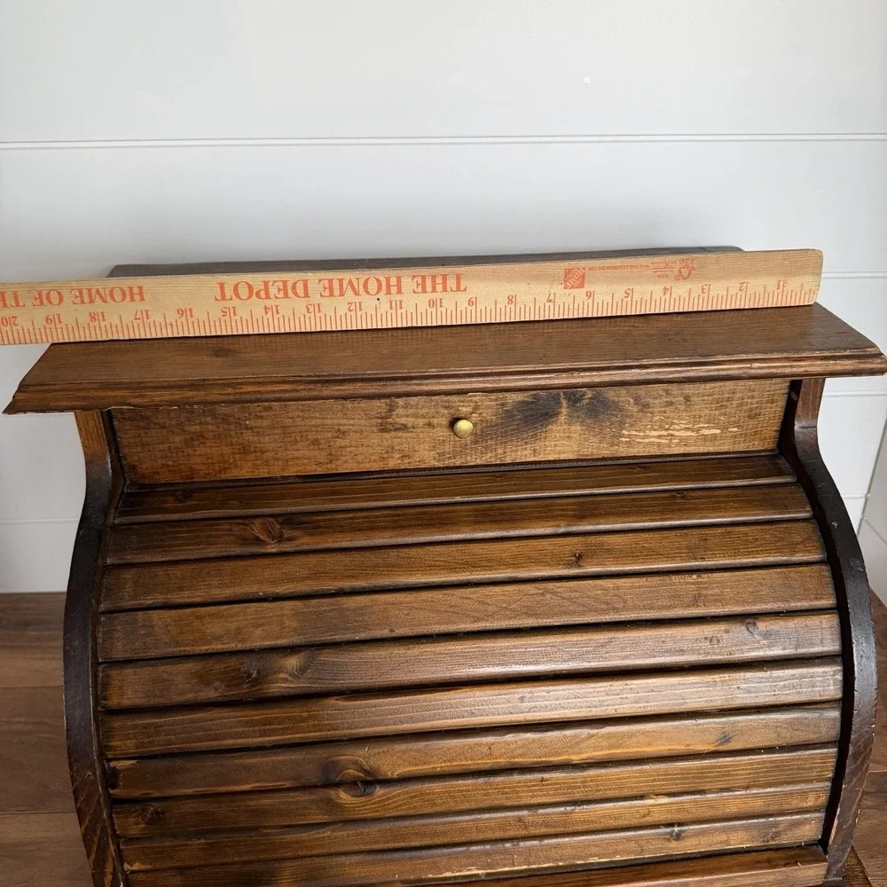 VTG XL Roll top Bread Box W/Drawer Cottagecore Rustic Farm Prairie Kitchen *Flaw